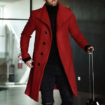 Men red Overcoat tweed Vintage Long Trench Coat Men winter long Coats Mens Business Casual Long coat Windbreak Coat winter long  Outwear