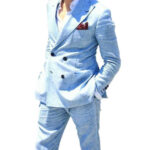 Men Linen Suit Wedding Dinner Suits Blue Linen Suits /Groom Men Wedding Suits/Double Breasted Suits /Slim Fit Men Suits Jacket
