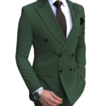 Men green Suits, Wedding Suits, Groom Wear, 2 Pieces Double-breasted Notch Lapel Flat Slim Fit Body Fit Suits Men